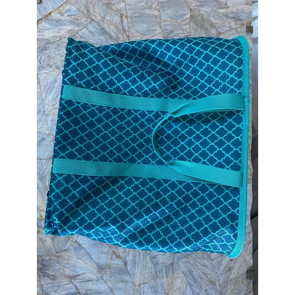 CleverMade SnapBasket Collapsible Reusable Tote Bag Teal Moroccan Tile Pattern